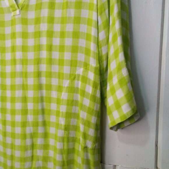 Soft Surroundings Shirt Women S Half Sleeve V-Neck Plaid Gingham Green - Picture 8 of 16